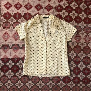 Fred Perry butter yellow retro Silk blouse with Swiss dots